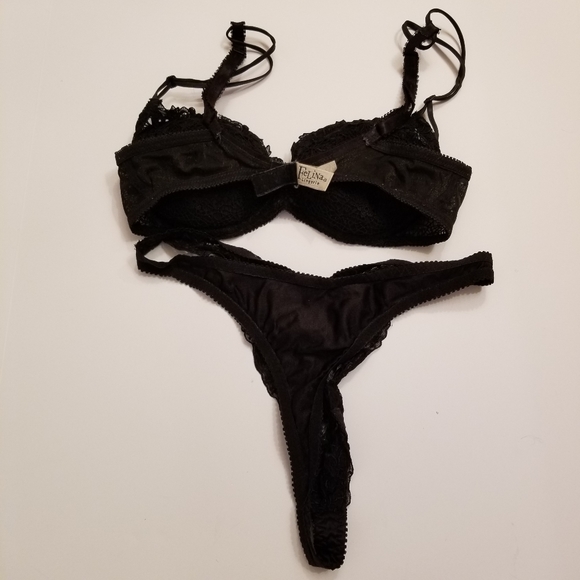 #914BB Authentic 32C Felina Lingerie Black Lace Padded Bra Matching S Thong - Picture 9 of 12